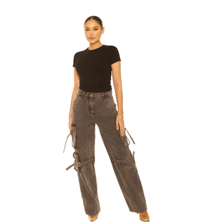 L.A Sisters DENIM CARGO PANTS GREY