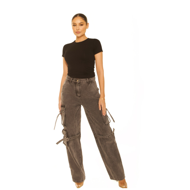 L.A Sisters DENIM CARGO PANTS GREY