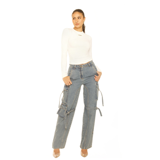 L.A Sisters DENIM CARGO PANTS BLUE