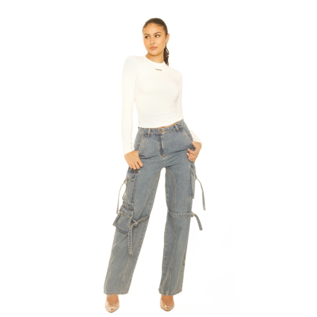 L.A Sisters DENIM CARGO PANTS BLUE