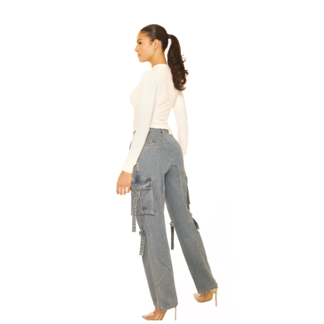 L.A Sisters DENIM CARGO PANTS BLUE
