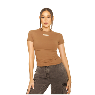 L.A Sisters SHORT SLEEVE ESSENTIAL TOP BROWN