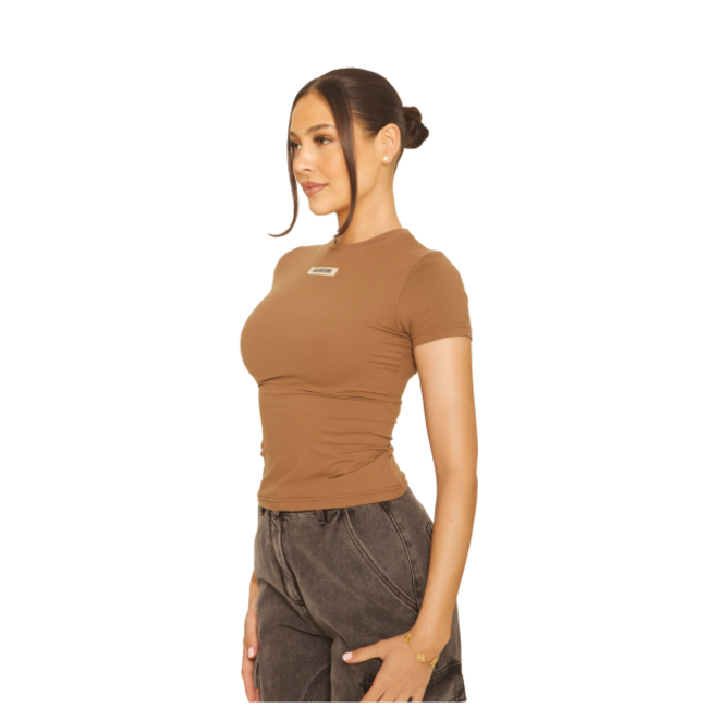 L.A Sisters SHORT SLEEVE ESSENTIAL TOP BROWN