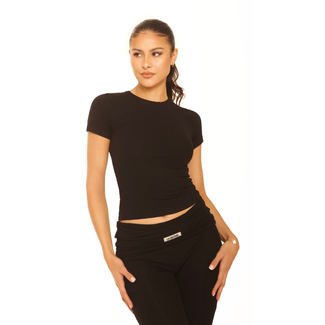 L.A Sisters SHORT SLEEVE LOUNGE TOP BLACK