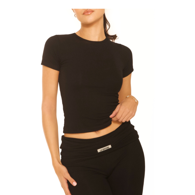 L.A Sisters SHORT SLEEVE LOUNGE TOP BLACK