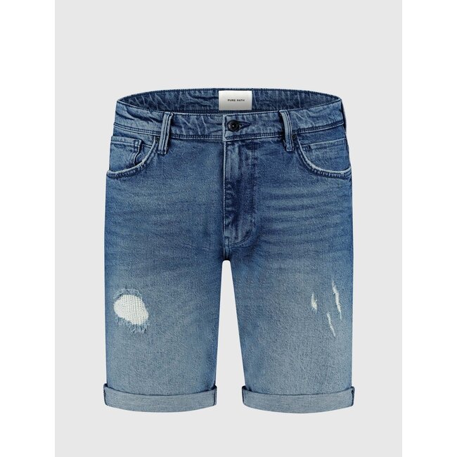 PURE PATH THE MILES SLIM FIT SHORTS DENIM MID BLUE