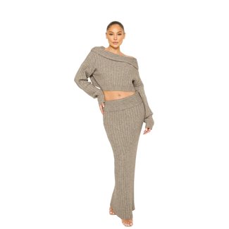 L.A Sisters KNITTED OFF-SHOULDER CO-ORD GREY
