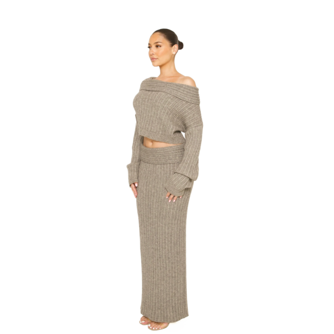 L.A Sisters KNITTED OFF-SHOULDER CO-ORD GREY
