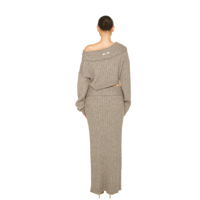 L.A Sisters KNITTED OFF-SHOULDER CO-ORD GREY