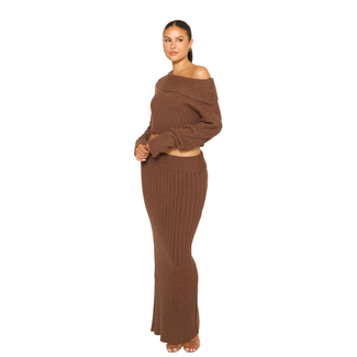 L.A Sisters KNITTED OFF-SHOULDER CO-ORD BROWN