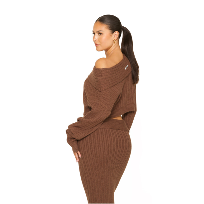 L.A Sisters KNITTED OFF-SHOULDER CO-ORD BROWN