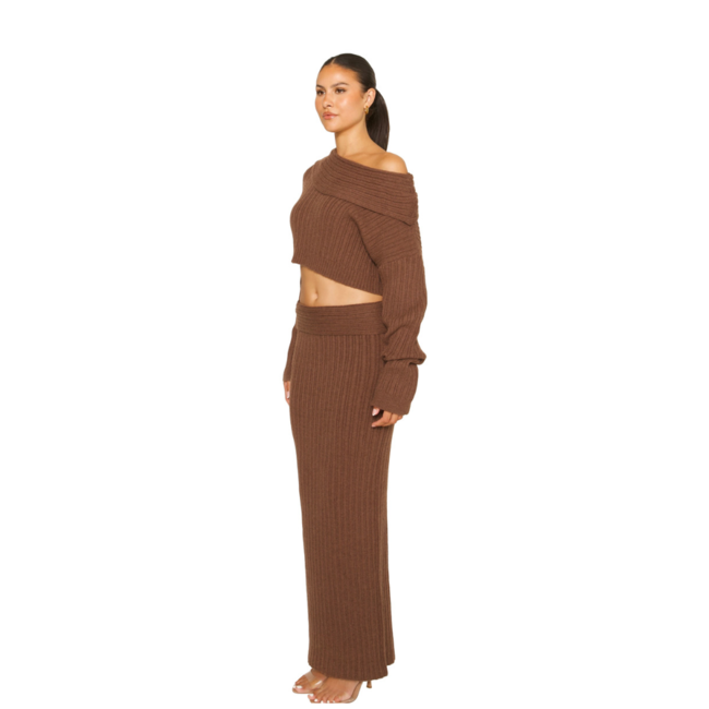 L.A Sisters KNITTED OFF-SHOULDER CO-ORD BROWN