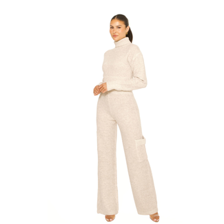 L.A Sisters KNITTED CARGO CO-ORD BEIGE
