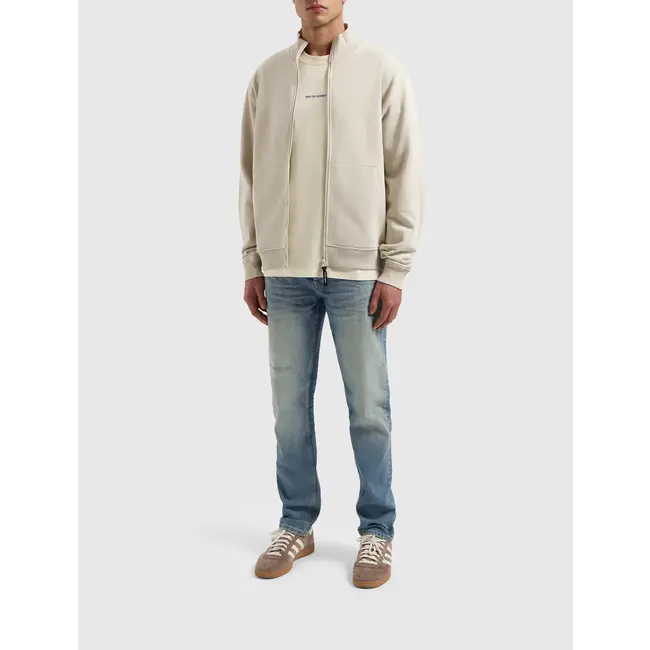 PURE PATH STAND-UP COLLAR ZIP SWEATER SAND