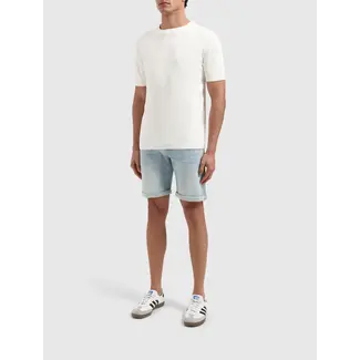 PURE PATH VERTICAL STRIPED KNITWEAR T-SHIRT OFF WHITE