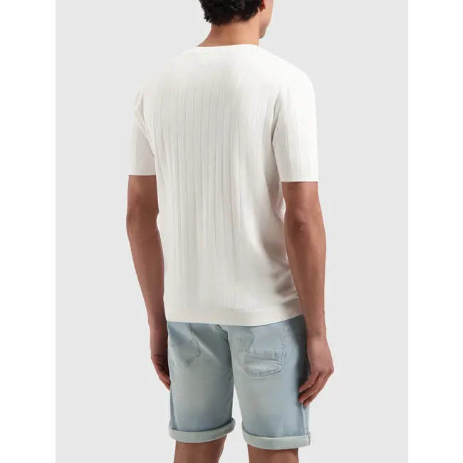 PURE PATH VERTICAL STRIPED KNITWEAR T-SHIRT OFF WHITE