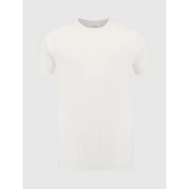 PURE PATH VERTICAL STRIPED KNITWEAR T-SHIRT OFF WHITE