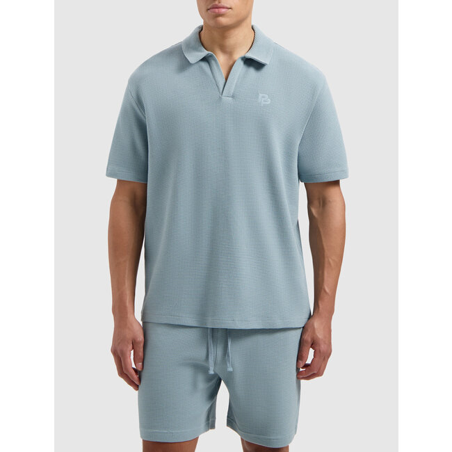 PURE PATH INITIALS WAFFLE POLO BLUE GREY