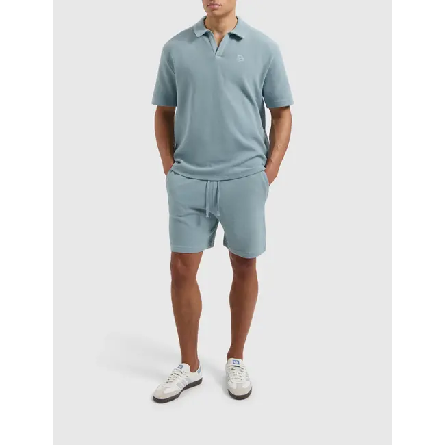 PURE PATH INITIALS WAFFLE POLO BLUE GREY