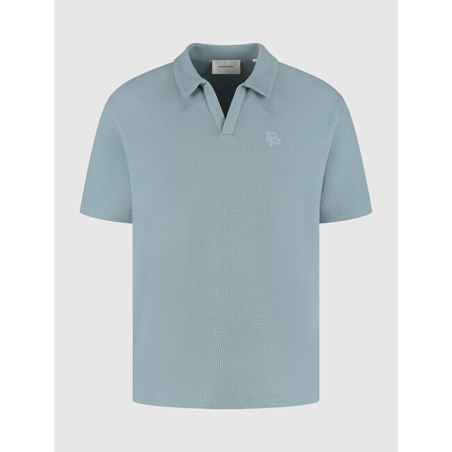 PURE PATH INITIALS WAFFLE POLO BLUE GREY