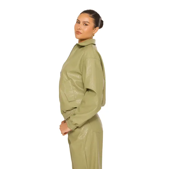 L.A Sisters LEATHER WOVEN BOMBERJACKET KHAKI