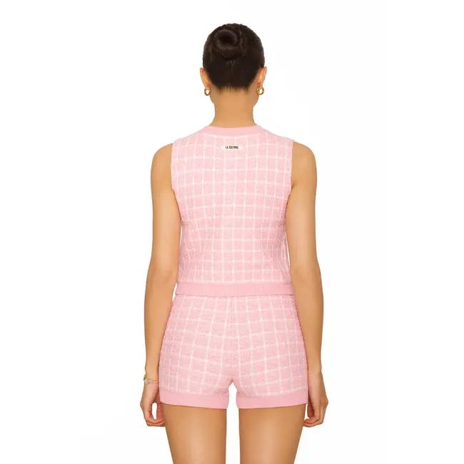 L.A Sisters KNITTED CHECKED SHORT CO-ORD PINK