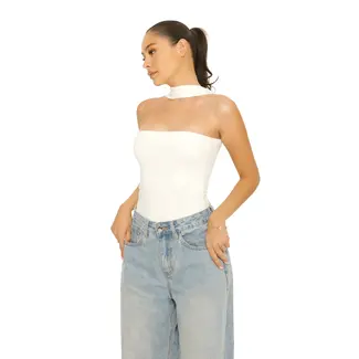 L.A Sisters CHOKER BODYSUIT WHITE