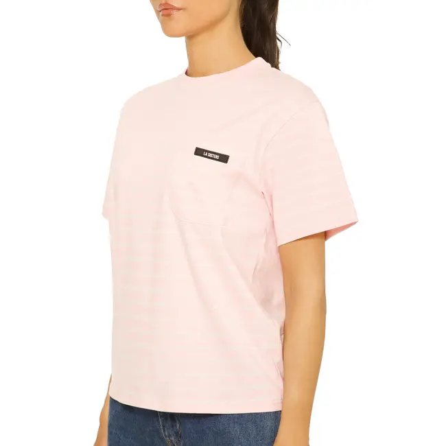 L.A Sisters SHORT SLEEVE OVERSIZED STRIPED TEE PINK