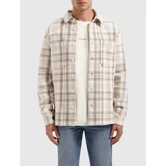 PURE PATH HEAVY TWILL CHECKED SHIRT SAND