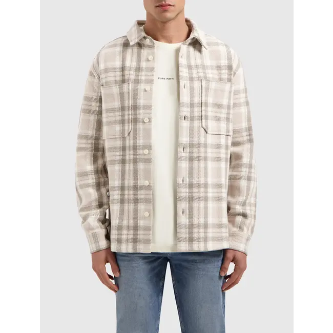 PURE PATH HEAVY TWILL CHECKED SHIRT SAND