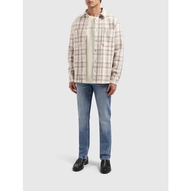 PURE PATH HEAVY TWILL CHECKED SHIRT SAND