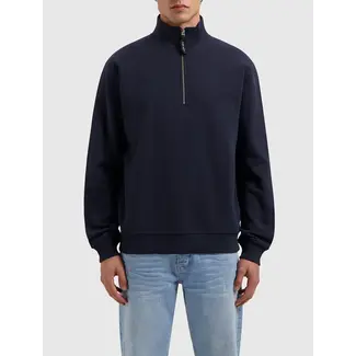 PURE PATH EMBROIDERY HALF-ZIP SWEATER NAVY