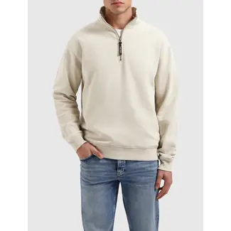 PURE PATH EMBROIDERY HALF-ZIP SWEATER SAND