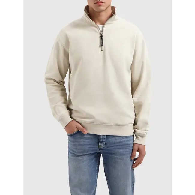 PURE PATH EMBROIDERY HALF-ZIP SWEATER SAND