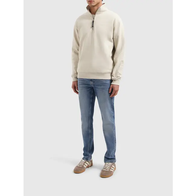 PURE PATH EMBROIDERY HALF-ZIP SWEATER SAND