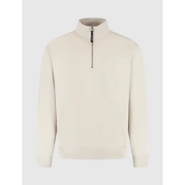 PURE PATH EMBROIDERY HALF-ZIP SWEATER SAND