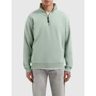 PURE PATH EMBROIDERY HALF-ZIP SWEATER ARMY GREEN