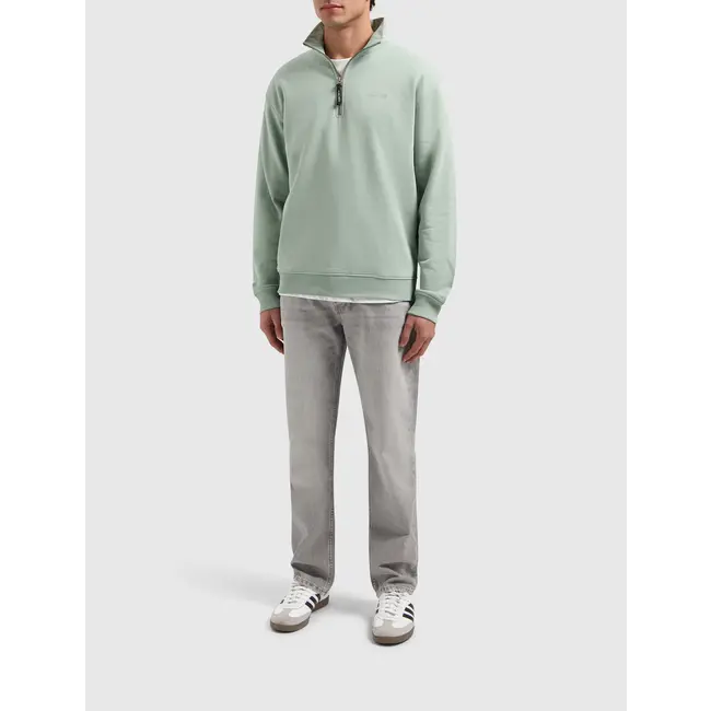 PURE PATH EMBROIDERY HALF-ZIP SWEATER ARMY GREEN