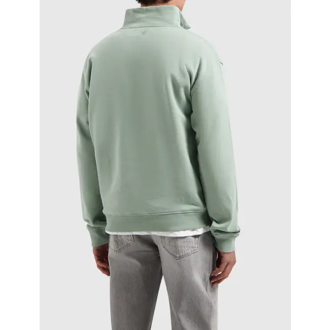 PURE PATH EMBROIDERY HALF-ZIP SWEATER ARMY GREEN