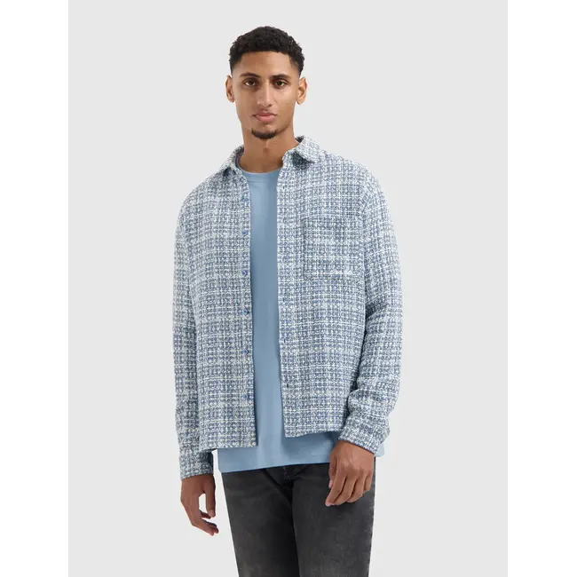 PURE PATH STRUCTURED CHECKED OVERSHIRT BLUE GREY