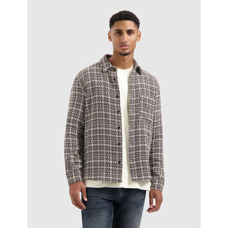 PURE PATH STRUCTURED CHECKED OVERSHIRT DARK BROWN