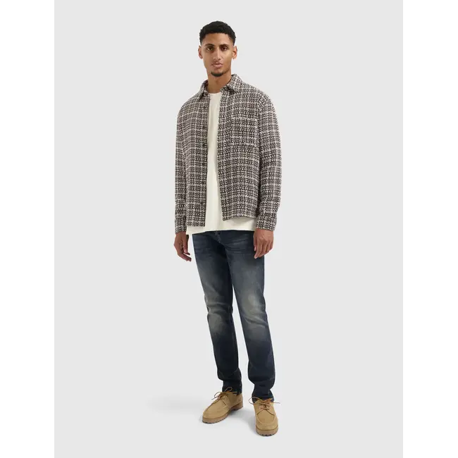 PURE PATH STRUCTURED CHECKED OVERSHIRT DARK BROWN