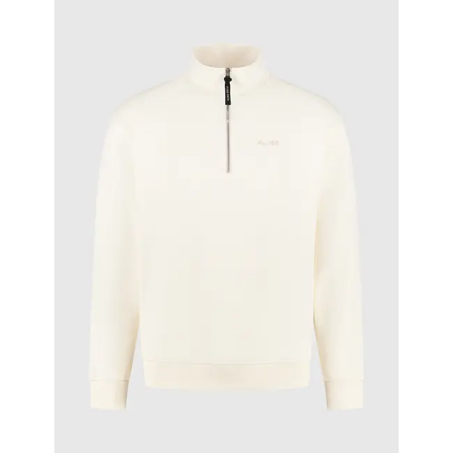 PURE PATH EMBROIDERY HALF-ZIP SWEATER ECRU