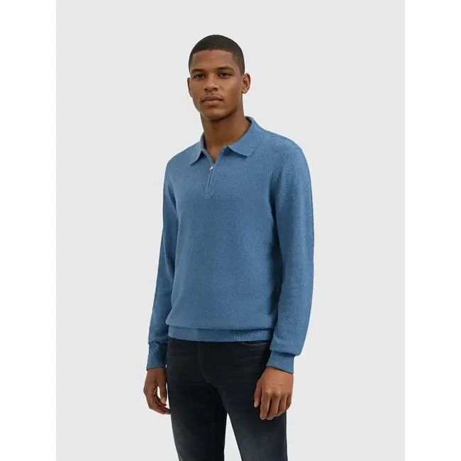 PURE PATH TOWEL KNIT HALF-ZIP POLO BLUE GREY