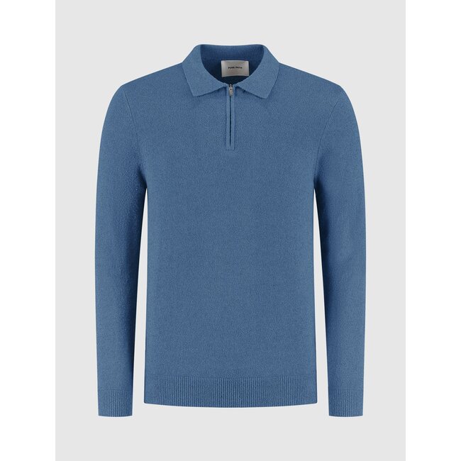PURE PATH TOWEL KNIT HALF-ZIP POLO BLUE GREY