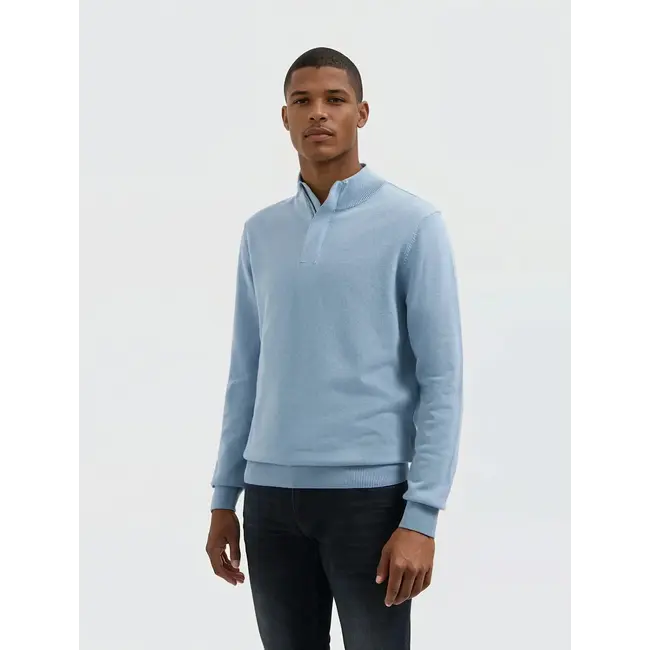 PURE PATH KNIT HIDDEN HALF-ZIP SWEATER MID BLUE