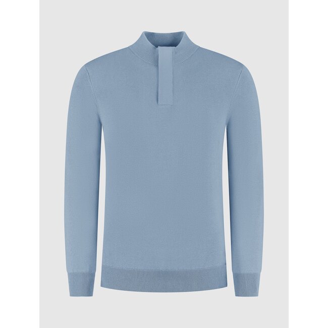 PURE PATH KNIT HIDDEN HALF-ZIP SWEATER MID BLUE