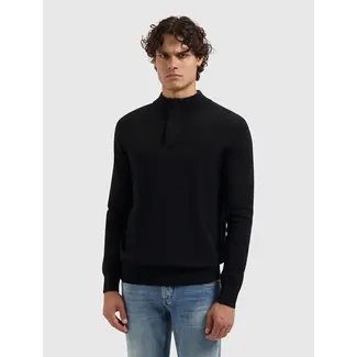 PURE PATH KNIT HIDDEN HALF-ZIP SWEATER BLACK