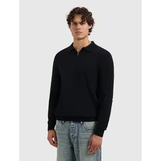 PURE PATH TOWEL KNIT HALF-ZIP POLO BLACK