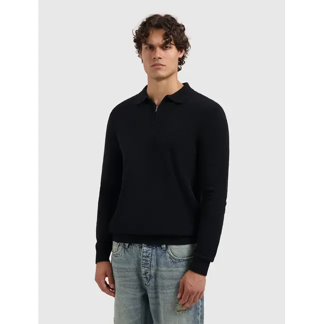 PURE PATH TOWEL KNIT HALF-ZIP POLO BLACK